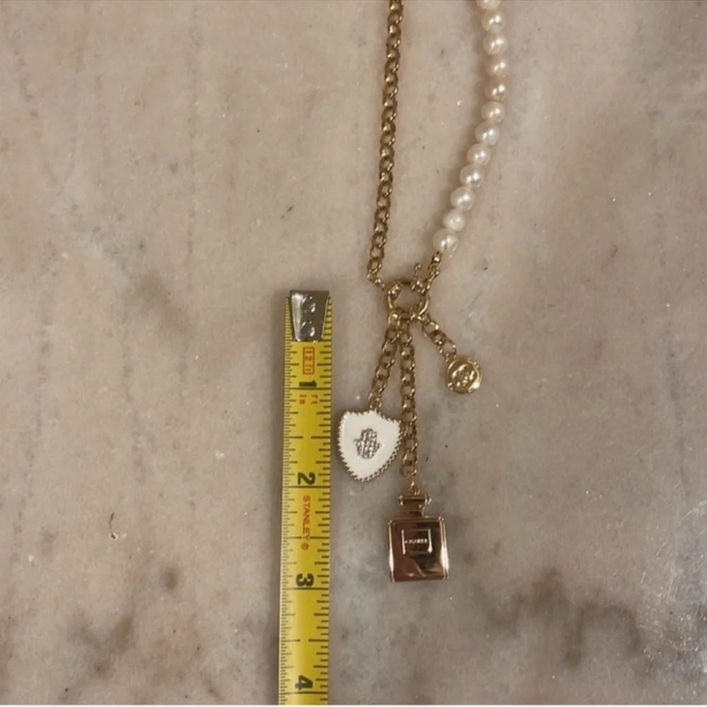 Chanel Holiday Fragrance Charm With Gold and Pearl Necklace